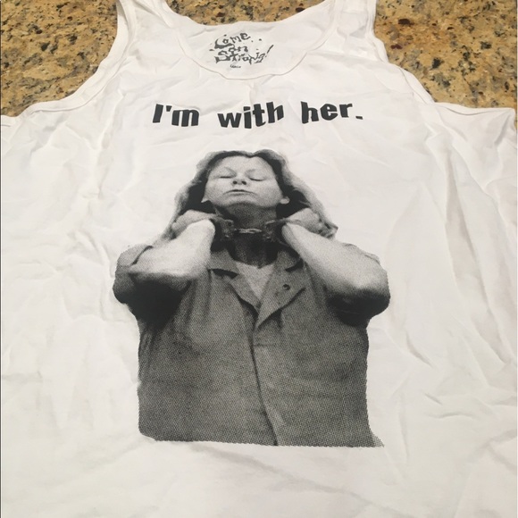 I’m With Her white tank top size Large Come on Strong brand woman in chains - Picture 2 of 3